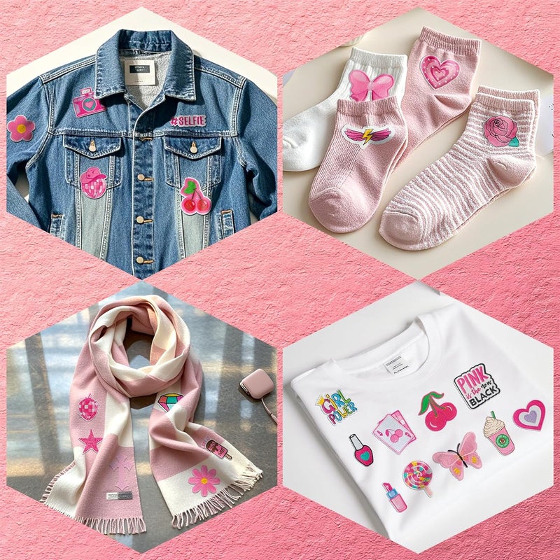 RF-patch 32Pcs Iron on Patches for Women, Embroidered Pink Iron on/Sew on Patches for Clothes, Hats, Jeans, Jacket - Image 3